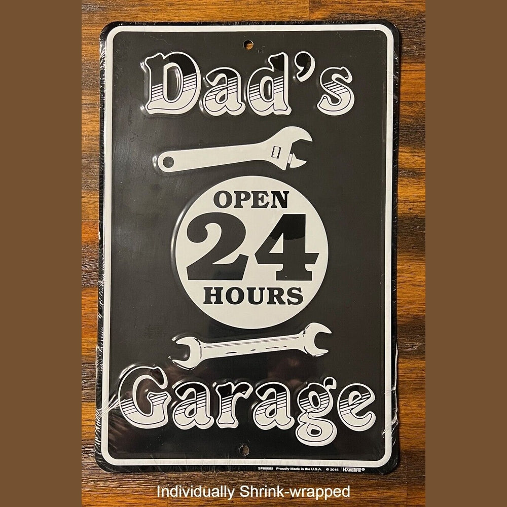Dad's Garage 8" x 12" Embossed Metal Novelty Parking Sign Home & Garden:Home Décor:Plaques & Signs Style Your Walls